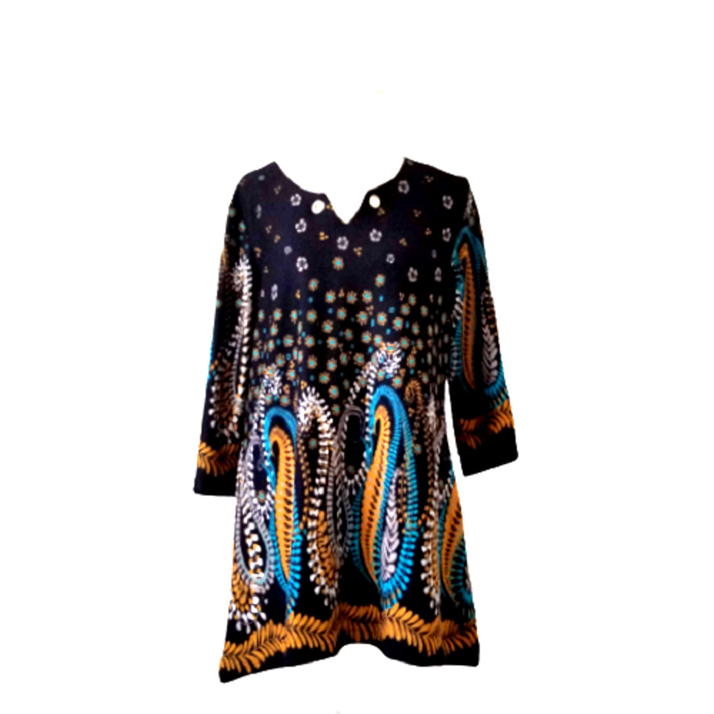 CREATION Women’s A- Line Black Tunic Dress Paisley Print - Size S